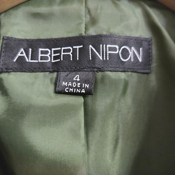 Albert Nipon Womens Vintage 90s Y2K Twee Green Tailored Wool Silk Blend Blazer 4 - Picture 2 of 10